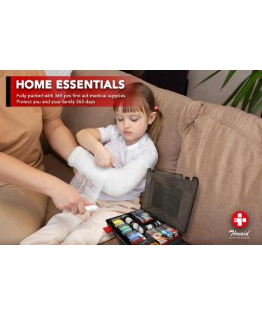 365 Piece First Aid Kit | Durable Hard Case | Wall-Mountable | Ideal for Home, Office, Car, Travel | For Emergencies, Camping, Hiking | Black - Buy Online on GoSupps.com