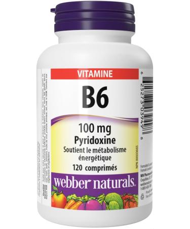 Webber Naturals Vitamin B6 Pyridoxine 100 mg 120 Tablets Supports Energy Metabolism Vegan - Buy Online on GoSupps.com