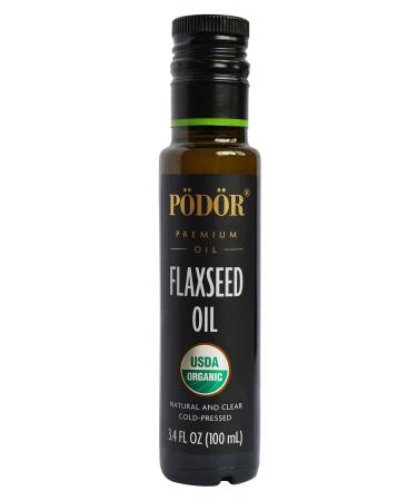 PDR Premium Organic Flaxseed Oil - 3.4 fl. Oz. - Cold-Pressed, 100% Natural, Unrefined and Unfiltered, Vegan, Gluten-Free, Non-GMO in Glass Bottle