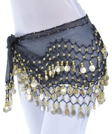 Buy Women's Belly Dance Belt with Coins | Chiffon Hip Cloth & Costume - Black | Perfect for Dance & Performance - Buy Online on GoSupps.com