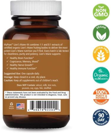 Pure Essence MyPure Lion's Mane 4X - 60 Vegi-Caps for Enhanced Focus & Cognitive Support - Buy Online on GoSupps.com