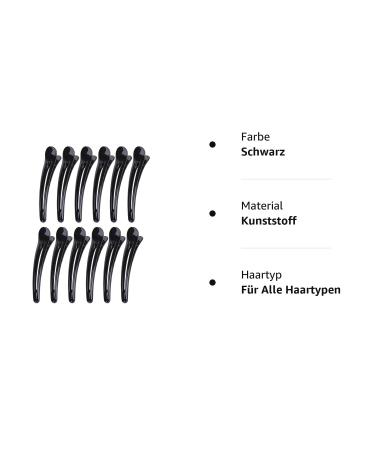 12 Large Duck Hair Clips Set for Hairdressing - Black Crocodile Clamps for Salon & Sports - 3 Sizes Included - Buy Online on GoSupps.com