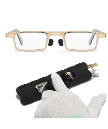 TbHome slim rectangular frame glasses anti-blue light reader with mini-compact cover portable computer glasses metal frame/gold/1.5 1.5 gold