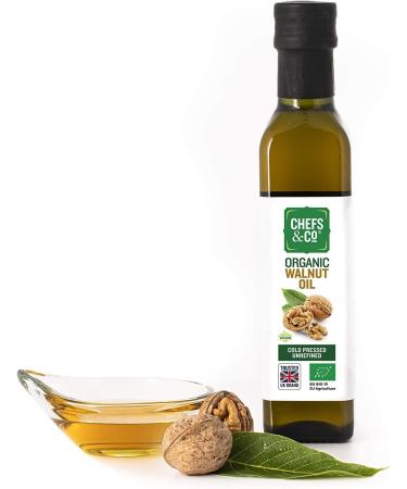 CHEFS& CO | Cold Pressed Organic Walnut Oil - 250ml Glass Bottle | Unrefined, Chemical-Free Cooking Oil | Premium Quality, Vegan & Gluten-Free - Buy Online on GoSupps.com