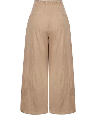 Ssuyeuri Linen Pants for Women 2023 | High Waisted Wide Leg Palazzo Beach Trousers | Baggy Lounge with Pockets | Khaki (Large) - Buy Online on GoSupps.com