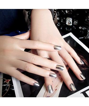 Fairvir False Nails Bling Artificial Metallic Mirror Sliver Full Cover Acrylic Fake Nails Fashion Party Clip on Nails for Women and Girls - Buy Online on GoSupps.com