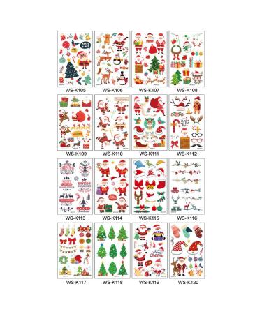 16Sheets Temporary Tattoos Sticker Christmas - Cartoon Cute Christmas Temporary Tattoos For Girls Boys Christmas Party Supplies Holidary Stickers Ornaments (16Sheets Christmas)
