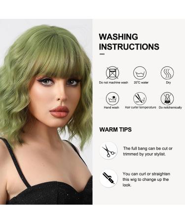 OUFEI Long Green Wig With Bangs Natural Wavy Wigs for Women Natural Synthetic Hair Heat Resistant Wigs for Daily Party Cosplay Wear Green(1163-1) - Buy Online on GoSupps.com