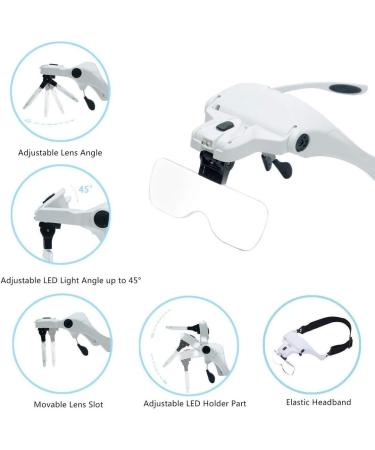 LSTK Head Magnifying Glasses Loupe Visor with 2 LED & 5 Different Lenses:1.0X/1.5X/2.0X/2.5X/3.5X for Close Work Watch Repair Crafts - Buy Online on GoSupps.com
