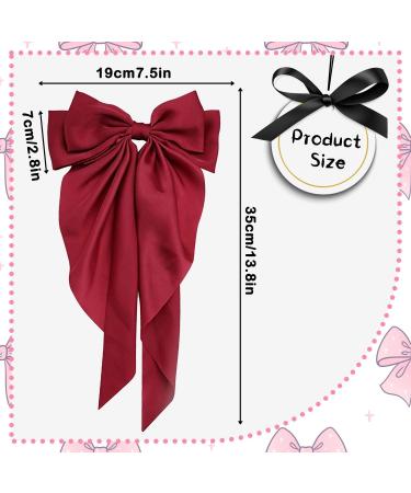 Red Hair Bow Hair Clip Hair Bows for Women Big Bowknot Hairpin French Hair Clips with Long Ribbon Solid Color Hair Barrette Clips Soft Satin Silky Hair Bows for Women Girls(Red-1pc) - Buy Online on GoSupps.com