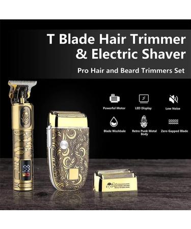 Professional Hair Clippers Set T Blade Hair Trimmers Electric Shavers For Men Cordless Beard Trimmers (Gold) - Buy Online on GoSupps.com
