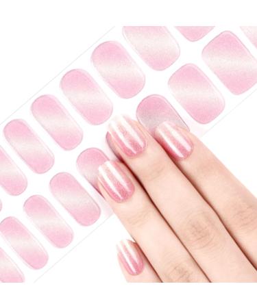 Nail Wraps Semi Cured Gel Nails Strips Glitter Gradient Soft Self-Adhesive 20 Stickers Cat Eye Pink Gel Nail Stickers Salon-Quality UV/LED Lamp Required (242-Glitter Pink)