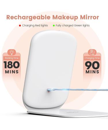 Rechargeable Lighted Travel Makeup Mirror with 10X Magnification - 3 Color Lighting, Touch Screen Dimming - Slim LED Vanity Mirror for Cosmetic, Portable - Buy Online on GoSupps.com