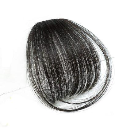 KALOR Pony Extension Real Hair Black Hairpiece Hair Extensions 100% Human Hair Natural Hairpiece Clip in Pony Real Hair Air Light Bangs for Women Clip in Hair Extension (Black)