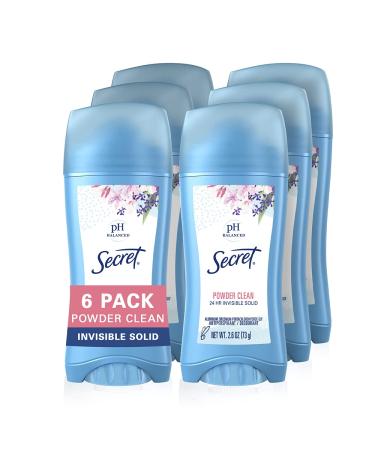 Secret Powder Clean Invisible Solid Antiperspirant and Deodorant 2.6 oz, Pack of 6 Powder Clean Deo, Pack of 6