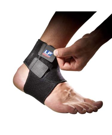 LP SUPPORT Ankle Support - Adjustable Achilles Tendon Open Heel Strap - Pain Relief and Recovery Brace - For Tendonitis  Sprains  Strains and Injury - Black (Medium)