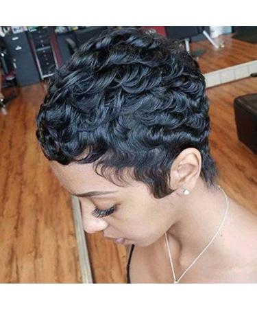 RUISENNA Short Human Hair Wigs Curly Pixie Cut Wigs for Women Glueless Remy Brazilian hair Wig Short Black Curly Wigs