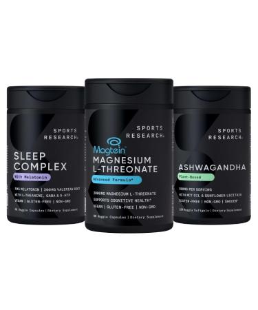 Sports Research Sleep Pack - Sleep Complex with Melatonin 5mg + Magnesium L-Threonate Capsules 2000mg + Ashwagandha