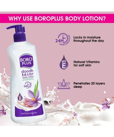 Boroplus Ayurvedic Body Lotion | with Milk & Saffron | Moisturizing Lotion for Dry Skin | Hydrates & Provide Soft and Supple Skin | 13.53 Oz/400ml - Buy Online on GoSupps.com