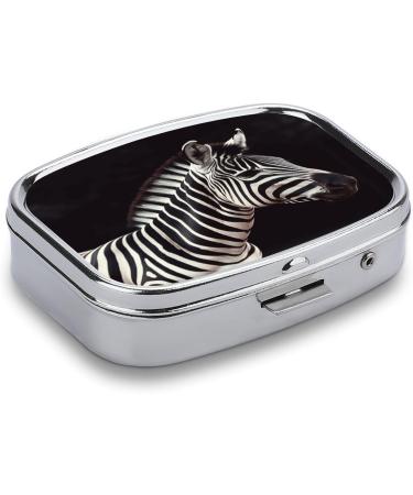 Zebra Print Pill Box - Stylish 2 Compartment Pill Organizer | Portable Decorative Metal Medicine Case for Pocket & Purse - Buy Online on GoSupps.com