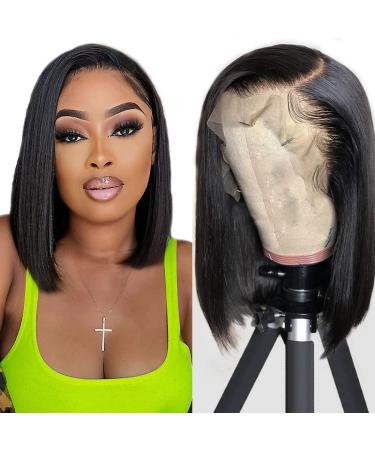 hersmile Straight Bob Wigs Human Hair Wigs For Black Women 13x4 Straight Lace Front Wigs Human Hair Lace Front Wigs Pre Plucked HD Lace Frontal Wigs 180% Density Short Bob Wigs Natural Color 10 inch 10 Inch 13*4-Natural ...