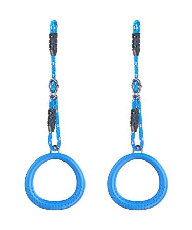 Dolibest Gymnastics Rings Kids Monkey Bars Swing Trapeze Bar Non-Slip Pull Up Rings with Adjustable Straps(41.7 inch) for Home Gym Full Body Workout Ninja Warrior Obstacle Course (Blue 2Pack)