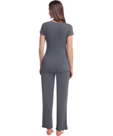 Women's Maternity Pyjama Set | Short Sleeve Tops & Long Pants | Summer Cool Moisture Wicking | XXL Dark Grey - Buy Online on GoSupps.com