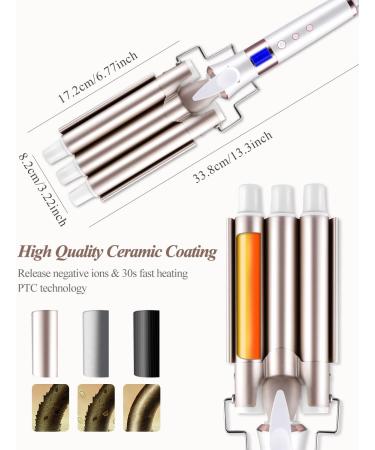 CkeyiN 3 Barrel Hair Waver Curling Iron with LCD - Professional Ceramic Tourmaline Curling Wand - 22mm Hair Crimpers - 16 Temperature Control Displays - for All Hair Types - Gold - Buy Online on GoSupps.com