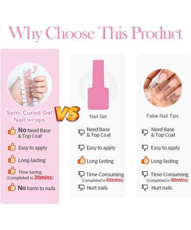 Semi Cured Gel Nails Strips - 18 Stickers Nail Wraps Soft Self -Adhesive Gel Nail Stickers Long Lasting for Nails French Tip Manicure Nail Wraps UV/LED Lamp Required - Buy Online on GoSupps.com