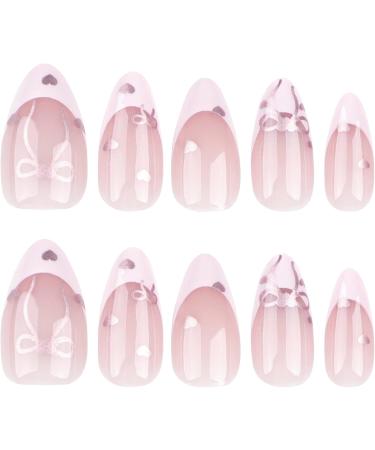 French Tip Press on Nails - Press On Nails with Nail Tips Bowknot Love Design Pink press on nails Acrylic False Nails Cute Artificial Nails - Buy Online on GoSupps.com