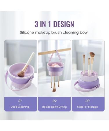 3 in 1 Makeup Brush Cleaner Bowl & Mat - Silicone Brush Cleaning Tool for Storage & Air Dry | Purple Makeup Organizer - Buy Online on GoSupps.com