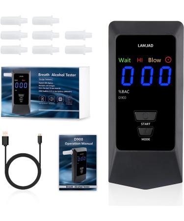 LAMJAD Breathalyzer D900 Digital LED Screen USB Charger Professional Alcohol Tester Breathalyzer with 8 mouthpieces semiconductor sensors - Buy Online on GoSupps.com
