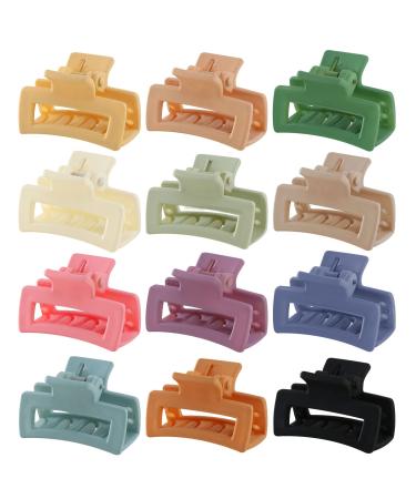 12 Pack Small Claw Clips, 1.5 Inch Mini Hair Clips, Tiny Hair Claw Clips for Women/Girls, Little Square Hair Claw Rectangle Hair Styling Accessories, Matte Banana Hair Jaw Clips for Thin Hair