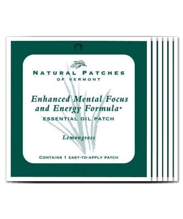 Natural Patches Of Vermont Lemongrass Mental Focus & Energy Essential Oil Body Patches Single Patch Pouch Units (Pack of 6)