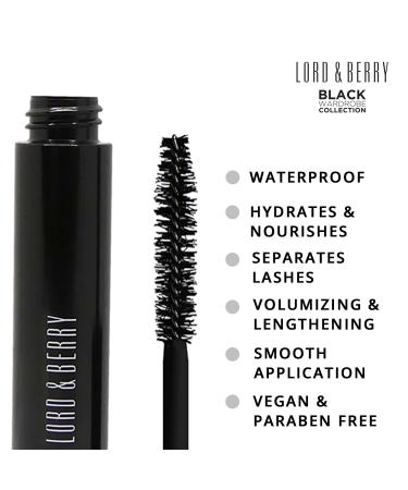 Lord & Berry Never Too Much Longwear Waterproof Lash Mascara - Volume & Length with Olive Oil - Vegan & Cruelty Free - 0.28 oz - Buy Online on GoSupps.com