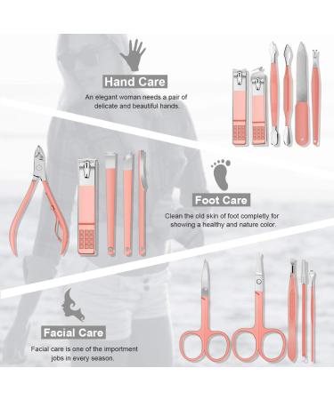 Leipple Professional Manicure Pedicure Kit - 16 Piece Stainless Steel Nail Care Tools in Travel Case (Pink) - Buy Online on GoSupps.com