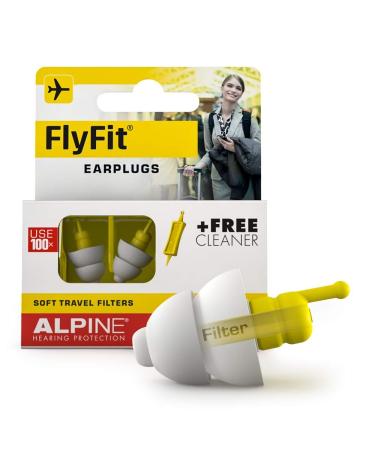 Alpine FlyFit Airplane Pressure Relief Earplugs 100x Reusable Hygienic Flying Plugs Prevent Ear Pain & Reduce Noise for Adults - Airplane Travel Essentials - Plug with Hypoallergenic Ultra Soft Filter