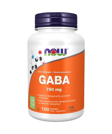 NOW Supplements GABA 750mg Vegetable Capsules 100 Count