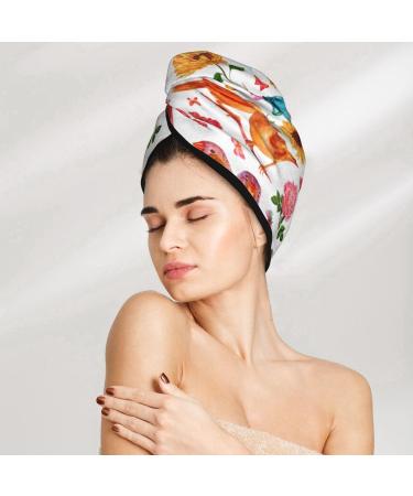 Super Absorbent Microfiber Hair Towel for Women | Flowers Birds and Butterflies Design | Quick Dry Coral Velvet Wrap for Long Curly Thick Hair - Buy Online on GoSupps.com