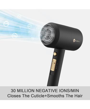 Slopehill Ion Hair Dryer 1800W - Quick Drying AC Motor 3 Concentrators & Diffuser Hot/Cold Button 3 Heat Settings 2-Speed - Black Gold - Buy Online on GoSupps.com
