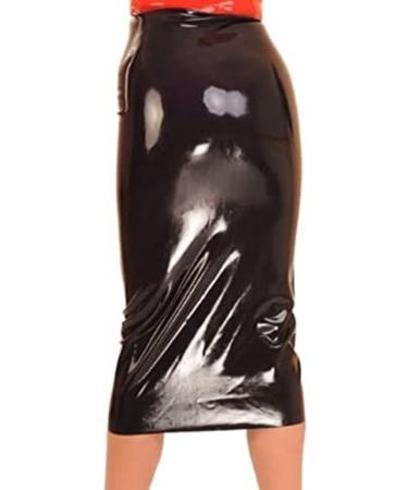 Black Sexy Long Latex Skirts - Calf Length Rubber Bottoms with Front Zipper - Red XS | International Shipping - Buy Online on GoSupps.com