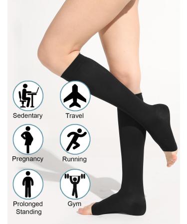 Buy Medical Compression Stockings 20-30 mmHg for Women & Men - Varicose Veins & Edema Support - XXL Black + Beige - Open Toe Sparkle Design - Buy Online on GoSupps.com