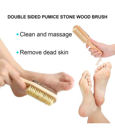 Foot Brush & Pumice Stone with Handle Wooden Foot Bristle Brush Pumice Stone Foot Callus Remover Double Sided Foot Scrubber for Men & Women - Buy Online on GoSupps.com