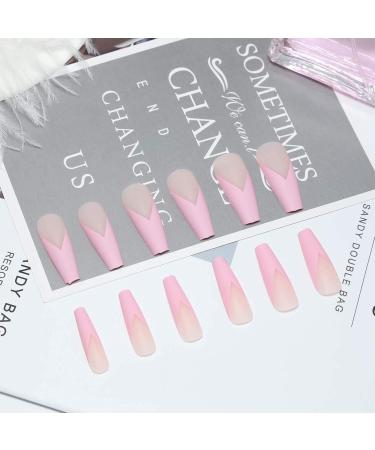 Yheakne V-Shape Artificial Fingernails - Shiny Pink Lace French Ballerina Full Cover - 24 Pieces for Women & Girls - Buy Online on GoSupps.com
