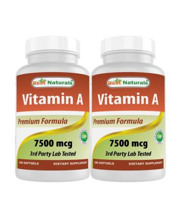 Best Naturals Vitamin A 25000 IU (7500 mcg) Non-GMO Formula Supports Healthy Vision & Immune System and Healthy Growth & Reproduction 180 Softgels (180 Count (Pack of 2))