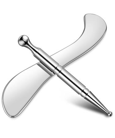 Stainless Steel Deep Tissue Gua Sha Massage Tool Manual Acupuncture Pen Scraping Tool Gua Sha Steel Tools Self-Massage Acupressure Bar for Full Body Relaxing (F Shape)