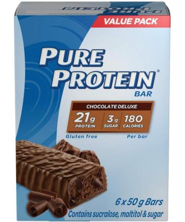 Pure Protein Bars Gluten Free Chocolate Deluxe 50g 6ct Imported from Canada) & Bars Gluten Free Snack Bars Peanut Caramel 50 gram 6 Count Brown Chocolate Deluxe Protein Bars + Bars - Buy Online on GoSupps.com