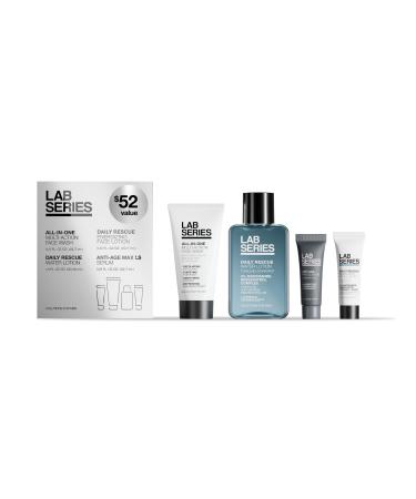 Lab Series Travel Size Essentials Skin Care Set For Men - Includes All-In-One Face Wash 1 Fl Oz Daily Rescue Face Toner 1 Fl Oz Daily Rescue Face Lotion 0.2 Fl Oz & Max LS Face Serum 0.2 Fl Oz