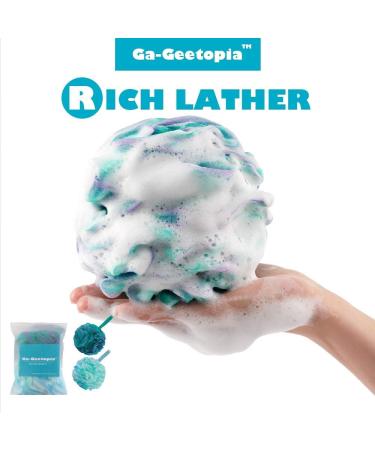 Ga-Geetopia Shower Bath Sponge - 2 Pack Loofah Pouf Balls with Wall Hook - Body Scrubber Exfoliator for Men and Women - Flower Green - Buy Online on GoSupps.com