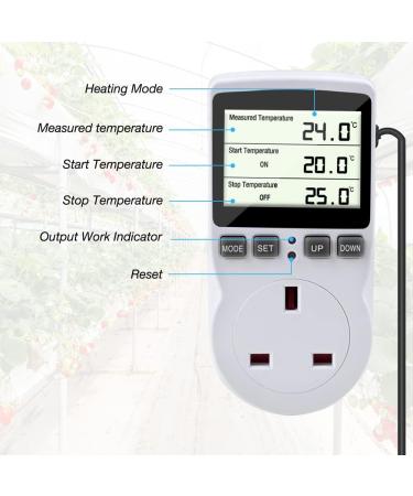 Gobesty Digital Temperature Controller Thermostat Outlet Socket 230 V Digital Thermostat Outlet Plug with Temp Sensor Temperature Switch Heating Cooling Timer for Greenhouse Farm Aquarium Reptile - Buy Online on GoSupps.com